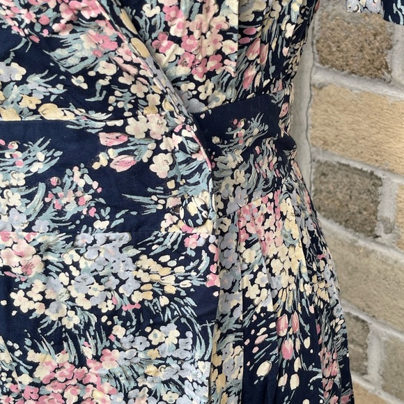 Vtg 80s Laura Ashley Blue Pastel Floral Wrap Dress Short Sleeve Cottage Sz 10 US - Picture 7 of 8